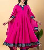Pink blue gotta patti rayon stitched anarkali pant suit set