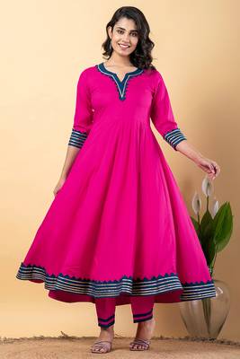 Pink blue gotta patti rayon stitched anarkali pant suit set 3