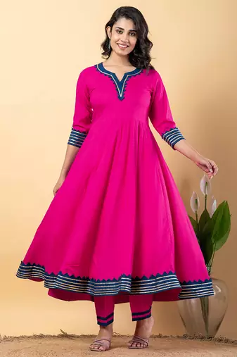 Pink blue gotta patti rayon stitched anarkali pant suit set