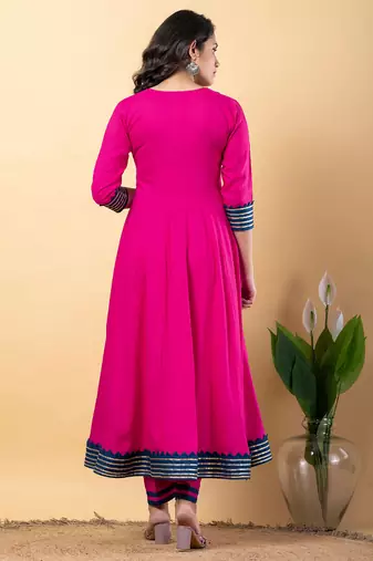Pink blue gotta patti rayon stitched anarkali pant suit set