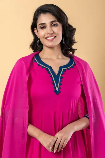Pink blue gotta patti rayon stitched anarkali pant suit set