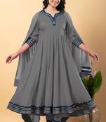 Grey blue gotta patti rayon stitched anarkali pant suit set
