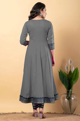 Grey blue gotta patti rayon stitched anarkali pant suit set 3