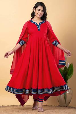 Red blue gotta patti rayon stitched anarkali pant suit set 1