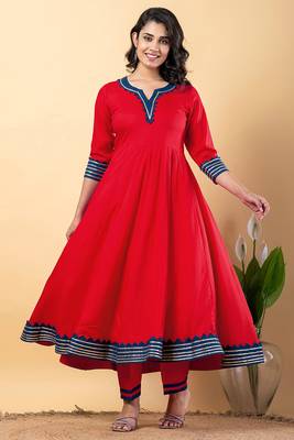 Red blue gotta patti rayon stitched anarkali pant suit set 2