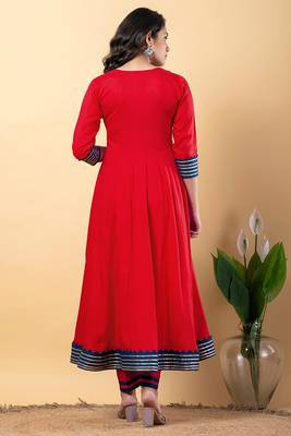 Red blue gotta patti rayon stitched anarkali pant suit set 3
