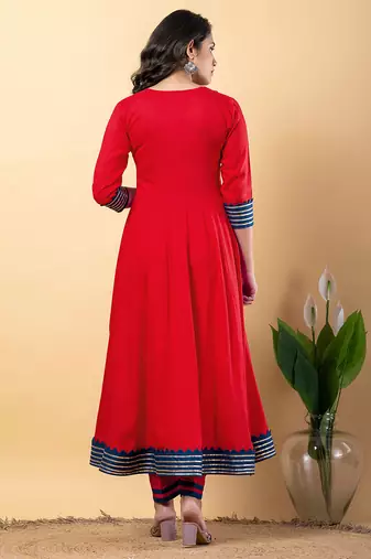 Red blue gotta patti rayon stitched anarkali pant suit set