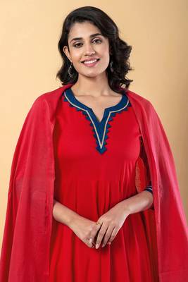 Red blue gotta patti rayon stitched anarkali pant suit set 4