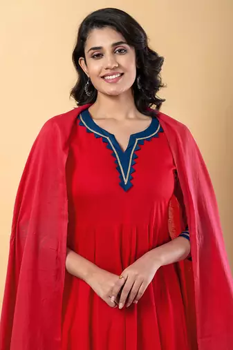Red blue gotta patti rayon stitched anarkali pant suit set