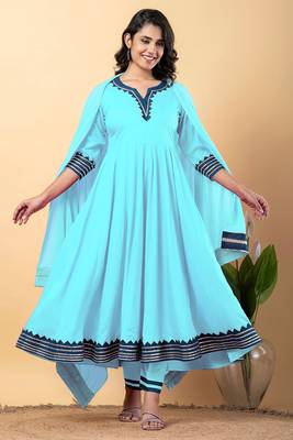 Light blue  gotta patti rayon stitched anarkali pant suit set 1