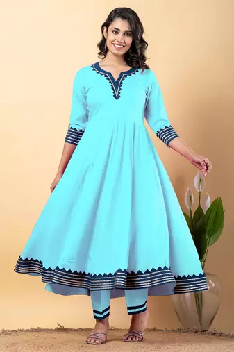 Light blue  gotta patti rayon stitched anarkali pant suit set