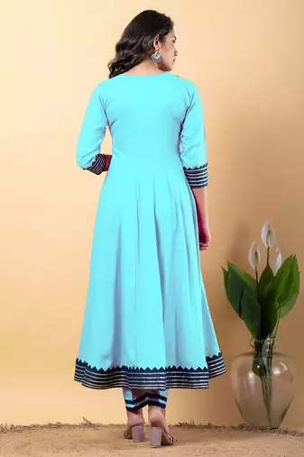 Light blue  gotta patti rayon stitched anarkali pant suit set
