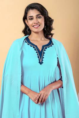 Light blue  gotta patti rayon stitched anarkali pant suit set 4