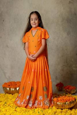 Orange printed & embroidered lehenga set 2