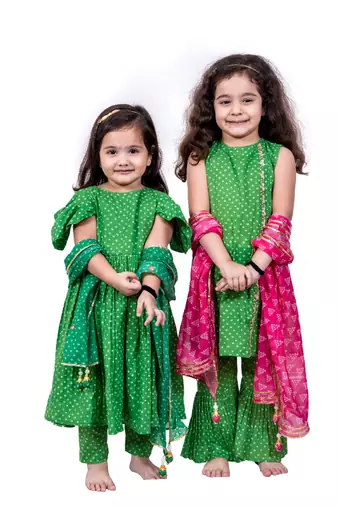 Green bandhani peplum with ghaghra