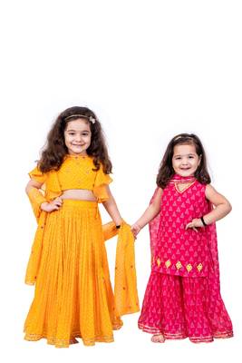 Pink mirror bandhani sharara set 2