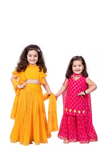Pink mirror bandhani sharara set