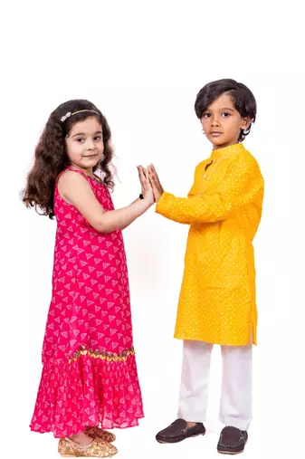 Pink bandhani  frills dress