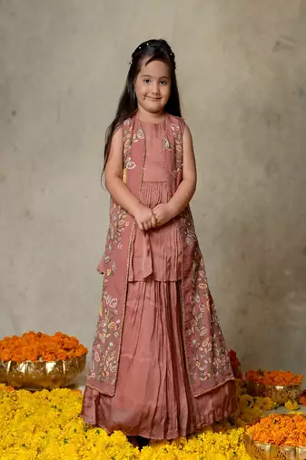 Mauve embroidered jacket lehenga set