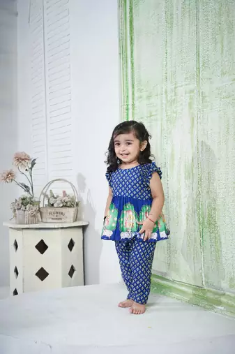 Pichwai blue peplum pant set