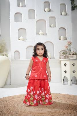 Red floral printed sharara set 2