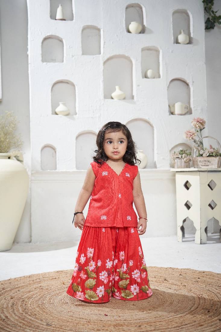 Red floral printed sharara set