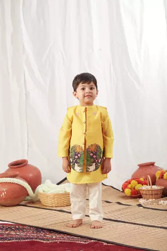 Yellow pichwai bandi and kurta set
