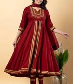 Maroon gotta patti rayon stitched slit anarkali pant suit set
