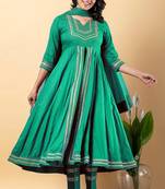 Sea green gotta patti rayon stitched slit anarkali pant suit set