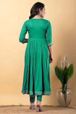 Sea green gotta patti rayon stitched slit anarkali pant suit set 3