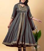 Grey gotta patti rayon stitched slit anarkali pant suit set