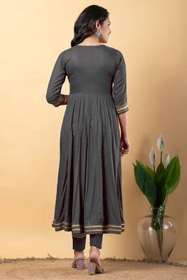 Grey gotta patti rayon stitched slit anarkali pant suit set 3
