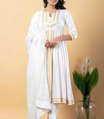 White gotta patti rayon stitched slit anarkali pant suit set