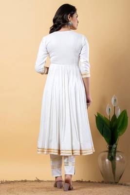 White gotta patti rayon stitched slit anarkali pant suit set 4