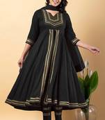Black gotta patti rayon stitched slit anarkali pant suit set