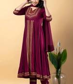 Purple gotta patti rayon stitched slit anarkali pant suit set