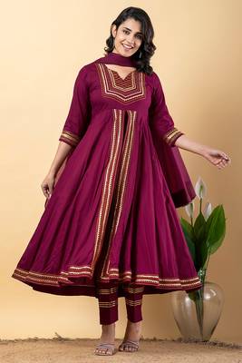 Purple gotta patti rayon stitched slit anarkali pant suit set 2