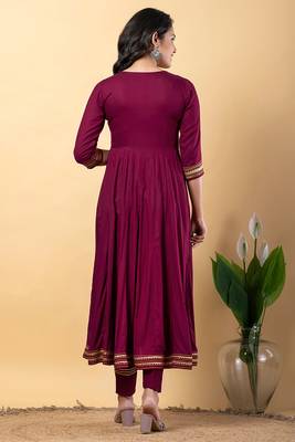 Purple gotta patti rayon stitched slit anarkali pant suit set 3