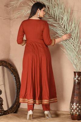 Peach gotta patti rayon stitched slit anarkali pant suit set 3