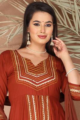 Peach gotta patti rayon stitched slit anarkali pant suit set 4