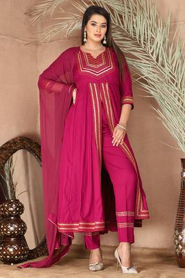 Pink gotta patti rayon stitched slit anarkali pant suit set 1