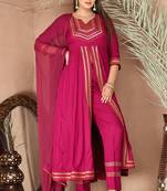 Pink gotta patti rayon stitched slit anarkali pant suit set