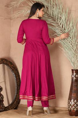 Pink gotta patti rayon stitched slit anarkali pant suit set 3
