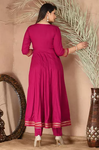 Pink gotta patti rayon stitched slit anarkali pant suit set