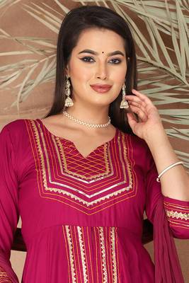Pink gotta patti rayon stitched slit anarkali pant suit set 4