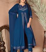 Blue gotta patti rayon stitched slit anarkali pant suit set