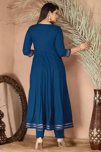 Blue gotta patti rayon stitched slit anarkali pant suit set