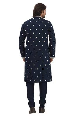 Blue sylish mirror embroidery silk kurta pajama 3