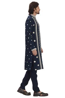 Blue sylish mirror embroidery silk kurta pajama 4