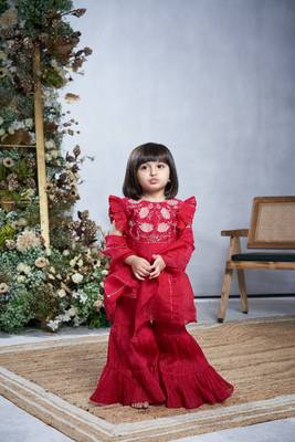 Red hand embroidered sharara set 2